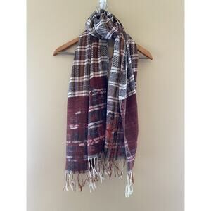 Pashmina Cashmere Wool Scarf Red Design Fringe NWOT 27”x 67”